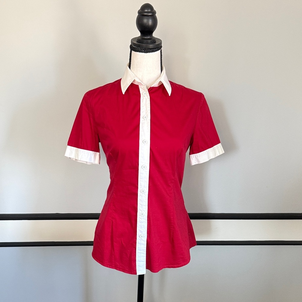 D&G Dolce & Gabbana Red and White Button-Down Shirt